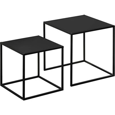 HOMCOM 2er-Set Couchtisch Eckiger aus Stahlgestell bis 10 kg Belastbar Schwarz HOMCOM 2er-Set Couchtisch Eckiger aus Stahlgestell bis 10 kg Belastbar Schwarz