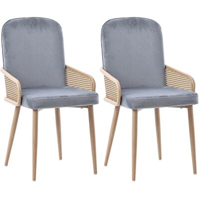 Merax Samt Esszimmerstuhl 2er Set Rattan Optik mit Metallbeinen Grau Merax Samt Esszimmerstuhl 2er Set Rattan Optik mit Metallbeinen Grau