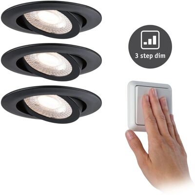 Paulmann Einbauleuchten-Set 3-stepdim schwenkb. LED 3x4,8W 3000K 230V Schwarz matt Paulmann Einbauleuchten-Set 3-stepdim schwenkb. LED 3x4,8W 3000K 230V Schwarz matt