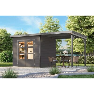 Karibu Gartenhaus Domingo 2 B mit Anbaudach 2,33 m Grau-Alu Karibu Gartenhaus Domingo 2 B mit Anbaudach 2,33 m Grau-Alu