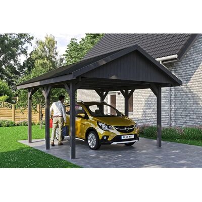 Skan Holz Satteldach-Carport Wallgau Schiefergrau 430 x 500 cm schwarze Schindeln Skan Holz Satteldach-Carport Wallgau Schiefergrau 430 x 500 cm schwarze Schindeln