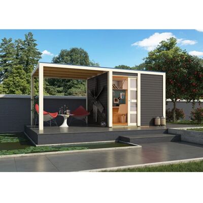 Karibu Holz-Gartenhaus Cuadrado Terragrau Flachdach Lackiert 242 cm x 242 cm Karibu Holz-Gartenhaus Cuadrado Terragrau Flachdach Lackiert 242 cm x 242 cm