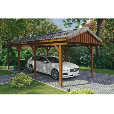 SKANHOLZ Fichtelberg Carport - Hochwertige Nussbaum-Optik - 317x808 cm SKANHOLZ Fichtelberg Carport - Hochwertige Nussbaum-Optik - 317x808 cm