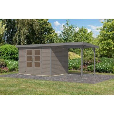 Karibu Gartenhaus Ernesto 4 D m. Anbaudach Wassergrau/Grau 209 x 298 x 213 cm Karibu Gartenhaus Ernesto 4 D m. Anbaudach Wassergrau/Grau 209 x 298 x 213 cm
