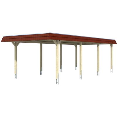 Skan Holz Carport Wendland Eiche hell 409 x 870 cm EPDM-Dach Blende Rot Skan Holz Carport Wendland Eiche hell 409 x 870 cm EPDM-Dach Blende Rot