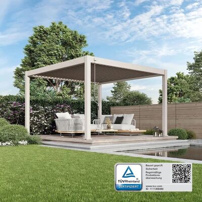 Weide Deluxe Plus, Pergola Voll Aluminium freistehend, 4 x 4 M, Lamellendach Ivory Sand Weide Deluxe Plus, Pergola Voll Aluminium freistehend, 4 x 4 M, Lamellendach Ivory Sand