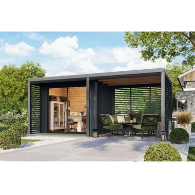 Karibu Gartenhaus Flavio B mit Anbaudach 3 m Grau-Anthrazit Karibu Gartenhaus Flavio B mit Anbaudach 3 m Grau-Anthrazit