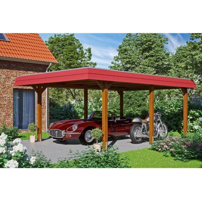 Skan Holz Carport Wendland Nussbaum 409 x 628 cm EPDM-Dach Blende Rot Skan Holz Carport Wendland Nussbaum 409 x 628 cm EPDM-Dach Blende Rot