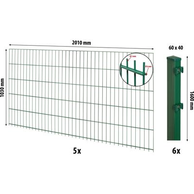 Floraworld Doppelstabmatten-Zaunset mit Pfosten 6 x 4 cm Grün 103 x 1000 cm Floraworld Doppelstabmatten-Zaunset mit Pfosten 6 x 4 cm Grün 103 x 1000 cm