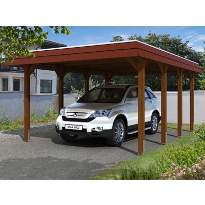 Skan Holz Carport Spreewald 396 cm x 589 cm rote Blende Nussbaum Skan Holz Carport Spreewald 396 cm x 589 cm rote Blende Nussbaum
