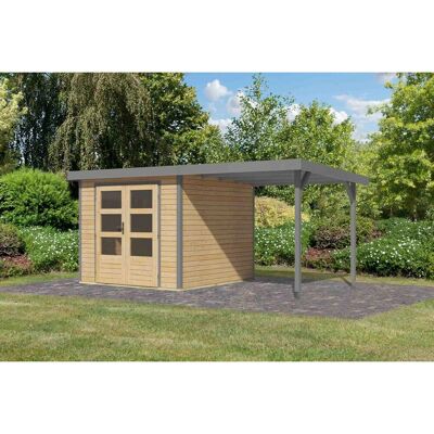 Karibu Gartenhaus Ernesto 3,5 A m. Anbaudach Natur/Grau 209 x 238 x 242 cm Karibu Gartenhaus Ernesto 3,5 A m. Anbaudach Natur/Grau 209 x 238 x 242 cm