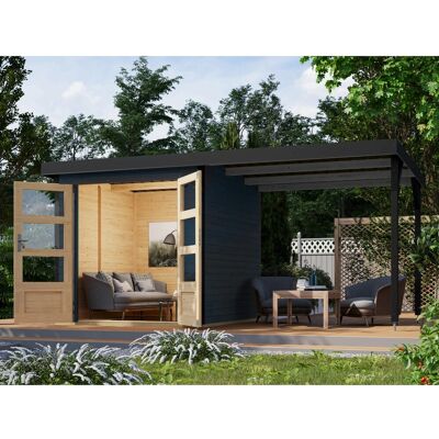 Karibu Gartenhaus Set Ernesto C Anthrazit mit Anbaudach 4,45 m² Karibu Gartenhaus Set Ernesto C Anthrazit mit Anbaudach 4,45 m²