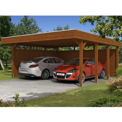 Skan Holz Friesland Carport Set 3 - Flachdach, Braun, 2 Fahrzeuge Skan Holz Friesland Carport Set 3 - Flachdach, Braun, 2 Fahrzeuge