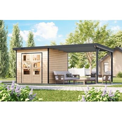 Karibu Gartenhaus Domingo 3 A mit Verlängerung Natur-Anthrazit Karibu Gartenhaus Domingo 3 A mit Verlängerung Natur-Anthrazit