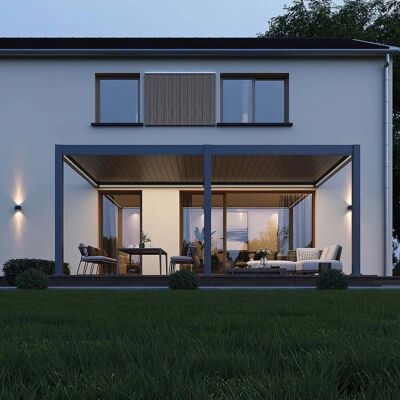 Weide E-Deluxe Plus, elektrische Wand Pergola mit LED, Voll Aluminium, 4 x 6 M, motorisiertes Lamellendach anthrazit Weide E-Deluxe Plus, elektrische Wand Pergola mit LED, Voll Aluminium, 4 x 6 M, motorisiertes Lamellendach anthrazit
