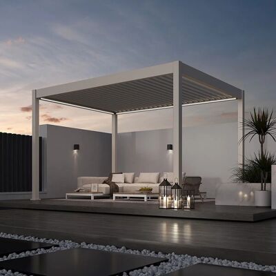 Weide E-Deluxe, elektrische Pergola mit LED, Voll Aluminium, 3 x 4 M, motorisiertes Lamellendach Ivory Sand Weide E-Deluxe, elektrische Pergola mit LED, Voll Aluminium, 3 x 4 M, motorisiertes Lamellendach Ivory Sand