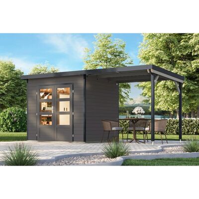 Karibu Gartenhaus Domingo 2 B mit Anbaudach 2,33 m Grau-Anthrazit Karibu Gartenhaus Domingo 2 B mit Anbaudach 2,33 m Grau-Anthrazit