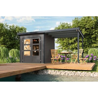 Karibu Gartenhaus Domingo 1 B mit Anbaudach 2,33 m Grau-Anthrazit Karibu Gartenhaus Domingo 1 B mit Anbaudach 2,33 m Grau-Anthrazit