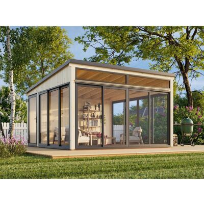 Palmako Holz-Gartenhaus Saga Slide Pultdach Unbehandelt 420 cm x 420 cm 16,6 m² Palmako Holz-Gartenhaus Saga Slide Pultdach Unbehandelt 420 cm x 420 cm 16,6 m²
