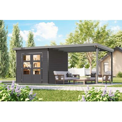 Karibu Gartenhaus Domingo 3 B mit Verlängerung Grau-Alu Karibu Gartenhaus Domingo 3 B mit Verlängerung Grau-Alu