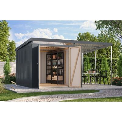 Karibu Metallgerätehaus Neos 2,5 mit Anbaudach 2 m Anthrazit Karibu Metallgerätehaus Neos 2,5 mit Anbaudach 2 m Anthrazit