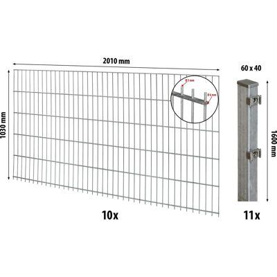 Floraworld Doppelstabmatten-Zaunset mit Pfosten 6 x 4 cm Verzinkt 103 x 2000 cm Floraworld Doppelstabmatten-Zaunset mit Pfosten 6 x 4 cm Verzinkt 103 x 2000 cm