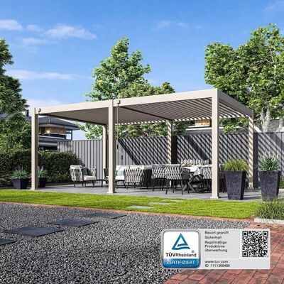 Weide Deluxe Plus, Pergola Voll Aluminium freistehend, 4 x 6 M, Lamellendach Ivory Sand Weide Deluxe Plus, Pergola Voll Aluminium freistehend, 4 x 6 M, Lamellendach Ivory Sand