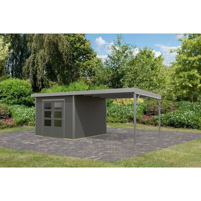 Karibu Gartenhaus Domingo B m. Anbaudach Terragrau/Grau 218,5 x 270 x 270 cm Karibu Gartenhaus Domingo B m. Anbaudach Terragrau/Grau 218,5 x 270 x 270 cm