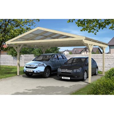 Skan Holz Satteldach-Carport Westerwald 570 cm x 541 cm gerade Kopfbänder Skan Holz Satteldach-Carport Westerwald 570 cm x 541 cm gerade Kopfbänder