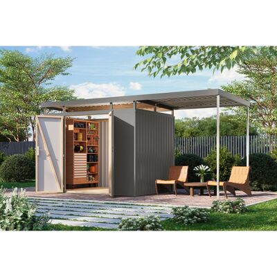 Karibu Metallgerätehaus Argos 3 mit Anbaudach 2 m Graualuminium Karibu Metallgerätehaus Argos 3 mit Anbaudach 2 m Graualuminium