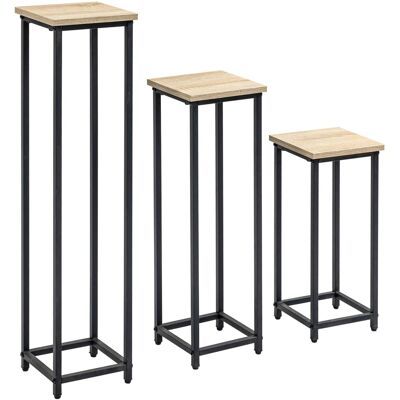 Outsunny 3-Teiliges Set Pflanzenständer Stapelbar Schwarz Natur Outsunny 3-Teiliges Set Pflanzenständer Stapelbar Schwarz Natur
