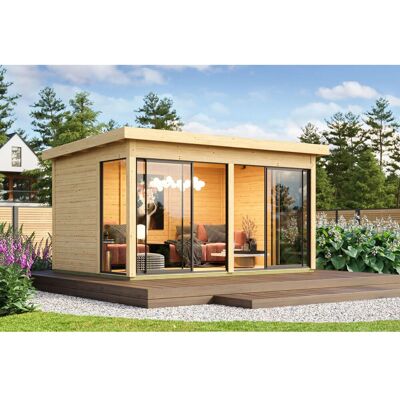 Karibu Holz-Gartenhaus Designhaus Pultdach Unbehandelt 433 cm x 308 cm 13,22 m² Karibu Holz-Gartenhaus Designhaus Pultdach Unbehandelt 433 cm x 308 cm 13,22 m²