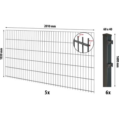 Floraworld Doppelstabmatten-Zaunset mit Pfosten 6 x 4 cm Anthrazit 103 x 1000 cm Floraworld Doppelstabmatten-Zaunset mit Pfosten 6 x 4 cm Anthrazit 103 x 1000 cm