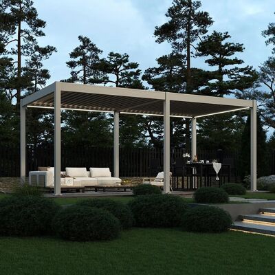 Weide E-Deluxe, elektrische Pergola mit LED, Voll Aluminium, 3 x 6 M, motorisiertes Lamellendach Ivory Sand Weide E-Deluxe, elektrische Pergola mit LED, Voll Aluminium, 3 x 6 M, motorisiertes Lamellendach Ivory Sand