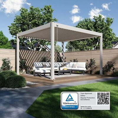 Weide Deluxe, Pergola Voll Aluminium freistehend, 3,6 x 4 M, Lamellendach Ivory Sand Weide Deluxe, Pergola Voll Aluminium freistehend, 3,6 x 4 M, Lamellendach Ivory Sand