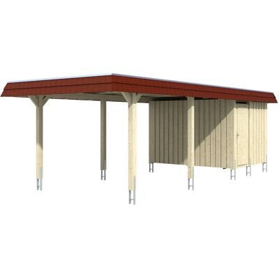 Skan Holz Carport Wendland Natur + Anbau 362 x 870 cm Alu-Dach Blende Rot Skan Holz Carport Wendland Natur + Anbau 362 x 870 cm Alu-Dach Blende Rot