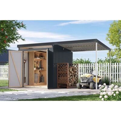 Karibu Metallgerätehaus Neos 2 mit Anbaudach 2 m Anthrazit Karibu Metallgerätehaus Neos 2 mit Anbaudach 2 m Anthrazit