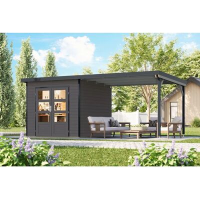 Karibu Gartenhaus Domingo 3 B mit Verlängerung Grau-Anthrazit Karibu Gartenhaus Domingo 3 B mit Verlängerung Grau-Anthrazit