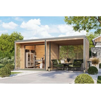 Karibu Gartenhaus Flavio A mit Anbaudach 3 m Natur-Grau Karibu Gartenhaus Flavio A mit Anbaudach 3 m Natur-Grau