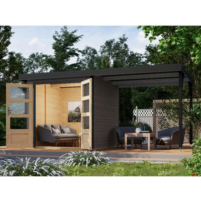 Karibu Gartenhaus Set Ernesto B Terragrau-Anthrazit mit Anbaudach 4,45 m² Karibu Gartenhaus Set Ernesto B Terragrau-Anthrazit mit Anbaudach 4,45 m²