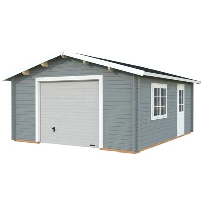 Palmako Garage Roger mit Sektionaltor 450 x 550 cm Lackiert Grau-Weiß FSC® Palmako Garage Roger mit Sektionaltor 450 x 550 cm Lackiert Grau-Weiß FSC®