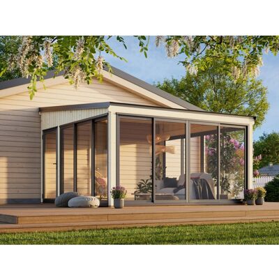 Palmako Holz-Gartenhaus Lumi Slide Pultdach Unbehandelt 420 cm x 420 cm 16,6 m² Palmako Holz-Gartenhaus Lumi Slide Pultdach Unbehandelt 420 cm x 420 cm 16,6 m²