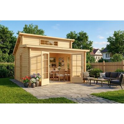 Alpholz Gartenhaus Lausitz - Modernes Doppel-Pultdach - 40 mm Wandstärke Alpholz Gartenhaus Lausitz - Modernes Doppel-Pultdach - 40 mm Wandstärke