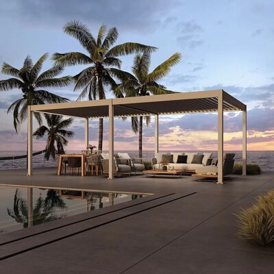 Weide E-Deluxe, elektrische Pergola mit LED, Voll Aluminium, 3,6 x 7,2 M, motorisiertes Lamellendach Ivory Sand Weide E-Deluxe, elektrische Pergola mit LED, Voll Aluminium, 3,6 x 7,2 M, motorisiertes Lamellendach Ivory Sand