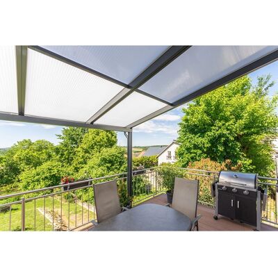 Gutta Terrassendach Prem. Anthrazit Stegpl. PC Streifen Weiß 9.135 mm x 5.060 mm Gutta Terrassendach Prem. Anthrazit Stegpl. PC Streifen Weiß 9.135 mm x 5.060 mm