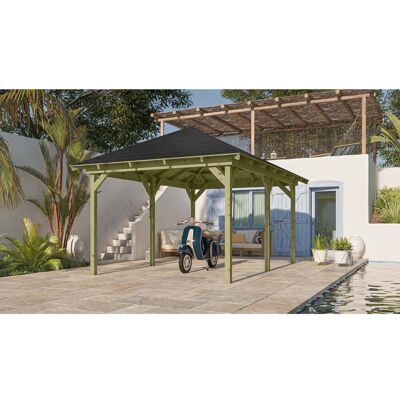 Karibu Pavillon Bever 4 Set kdi mit Schindeln Schwarz 429 cm x 289 cm x 296 cm Karibu Pavillon Bever 4 Set kdi mit Schindeln Schwarz 429 cm x 289 cm x 296 cm