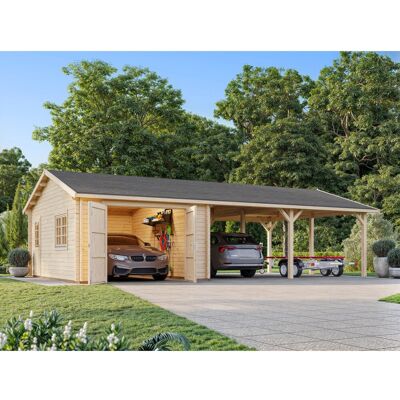 Palmako Garage Roger mit Holztor 956 x 550 cm Lackiert Dunkelgrau-Weiß FSC® Palmako Garage Roger mit Holztor 956 x 550 cm Lackiert Dunkelgrau-Weiß FSC®