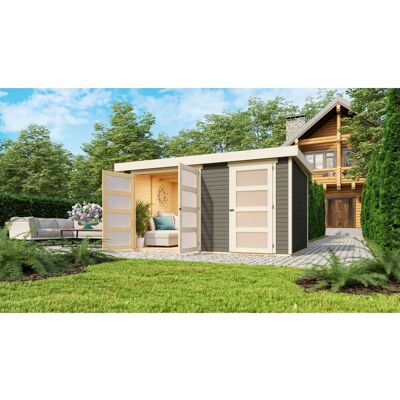 Karibu Holz-Gartenhaus Mühlenbach Terragrau Flachdach Lackiert 400 cm x 242 cm Karibu Holz-Gartenhaus Mühlenbach Terragrau Flachdach Lackiert 400 cm x 242 cm