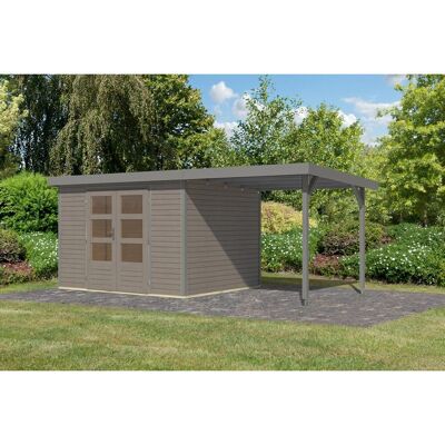 Karibu Gartenhaus Ernesto 5 D m. Anbaudach Wassergrau/Grau 209 x 298 x 242 cm Karibu Gartenhaus Ernesto 5 D m. Anbaudach Wassergrau/Grau 209 x 298 x 242 cm