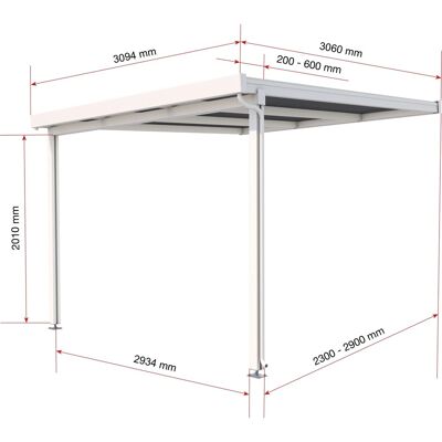 Terrassenüberdachung Premium (BxT) 309 cm x 306 cm Weiß Polycarbonat Opal Terrassenüberdachung Premium (BxT) 309 cm x 306 cm Weiß Polycarbonat Opal